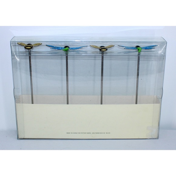 Pottery Barn Set of 4 Dragonfly Bee Garden Drink Stirrers Skewers Cocktail Party - Picture 3 of 3